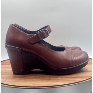 DANSKO Fanny Mary Jane Wedge Studs Brown Women's EU 38 US 7.5 - 8 Shoes